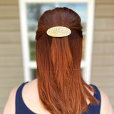 Gold Embossed Brown Leather Floral Hair Barrette - Medium