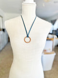 Copper O-Ring on Blue Deerskin Suede Necklace