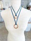 Copper O-Ring on Blue Deerskin Suede Necklace