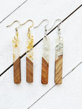 Silver Flecked & Wood Grain Long Bar Earrings