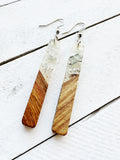 Silver Flecked & Wood Grain Long Bar Earrings