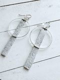 Silver + White - Leather Bar + Metal Circle Earrings