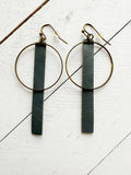 Bronze + Dusty Teal - Leather Bar + Metal Circle Earrings