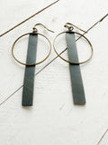 Bronze + Dusty Teal - Leather Bar + Metal Circle Earrings