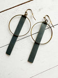 Bronze + Dusty Teal - Leather Bar + Metal Circle Earrings