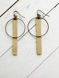 Bronze + Beige - Leather Bar + Metal Circle Earrings