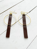 Dark Brown & Gold - Leather Bar + Metal Circle Earrings