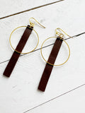 Dark Brown & Gold - Leather Bar + Metal Circle Earrings