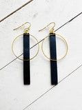 Blue & Gold - Leather Bar + Metal Circle Earrings