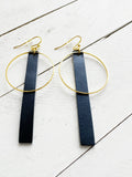 Blue & Gold - Leather Bar + Metal Circle Earrings