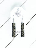 Metallic Silver & Black Leather Bar Earrings