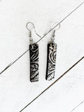 Metallic Silver & Black Leather Bar Earrings