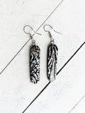 Metallic Silver & Black Leather Rounded Bar Earrings