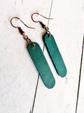 Metallic Copper on Teal Green Leather Rounded Bar Earrings