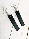 Metallic Silver & Black Leather Rounded Bar Earrings