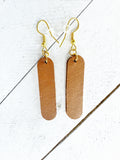 Metallic Gold on Brown Leather Rounded Bar Earrings