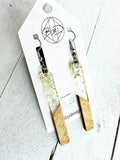 Silver Flecked & Wood Grain Long Bar Earrings