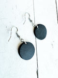 Metallic Silver on Black Leather Sphere Earrings