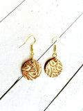 Metallic Gold on Brown Leather Sphere Earrings