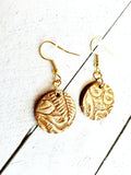 Metallic Gold on Brown Leather Sphere Earrings