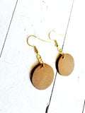 Metallic Gold on Brown Leather Sphere Earrings