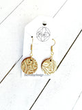 Metallic Gold on Brown Leather Sphere Earrings