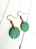 Metallic Copper on Teal Green Leather Sphere Earrings