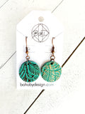 Metallic Copper on Teal Green Leather Sphere Earrings