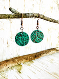 Metallic Copper on Teal Green Leather Sphere Earrings