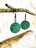 Metallic Copper on Teal Green Leather Sphere Earrings