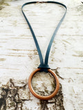 Copper O-Ring on Blue Deerskin Suede Necklace