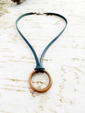 Copper O-Ring on Blue Deerskin Suede Necklace